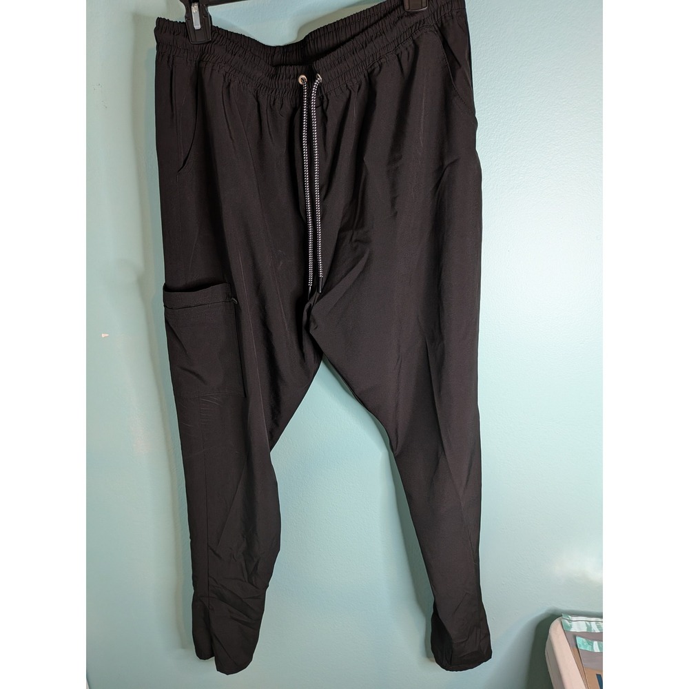 EliteMed Performance Women Black Jogger‎ Scrub Pants XL Cargo Pocket Drawstring